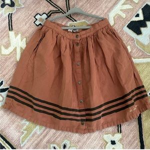 Emile et Ida | Brown Tan Rust Linen Cotton Stipe Button Front Skirt